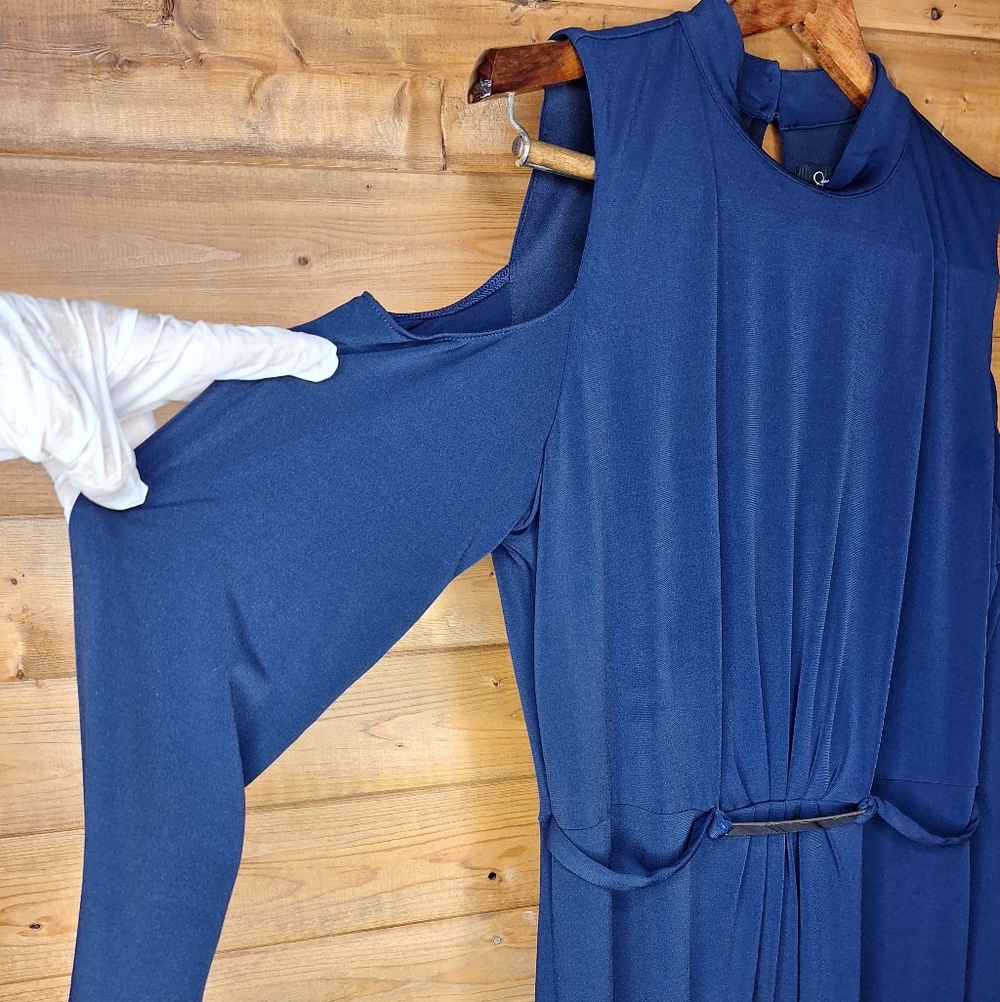 ❤️ Jessica Simpson Long Sleeve Dress Navy Blue off shoulders Stretch Size 10
